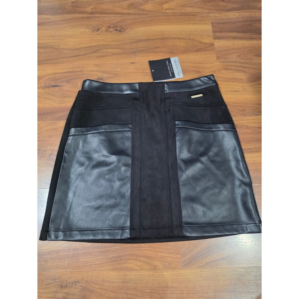 Marc New York Skirt Women Small Black NEW Faux Leather Suede Mixed Media Skirt